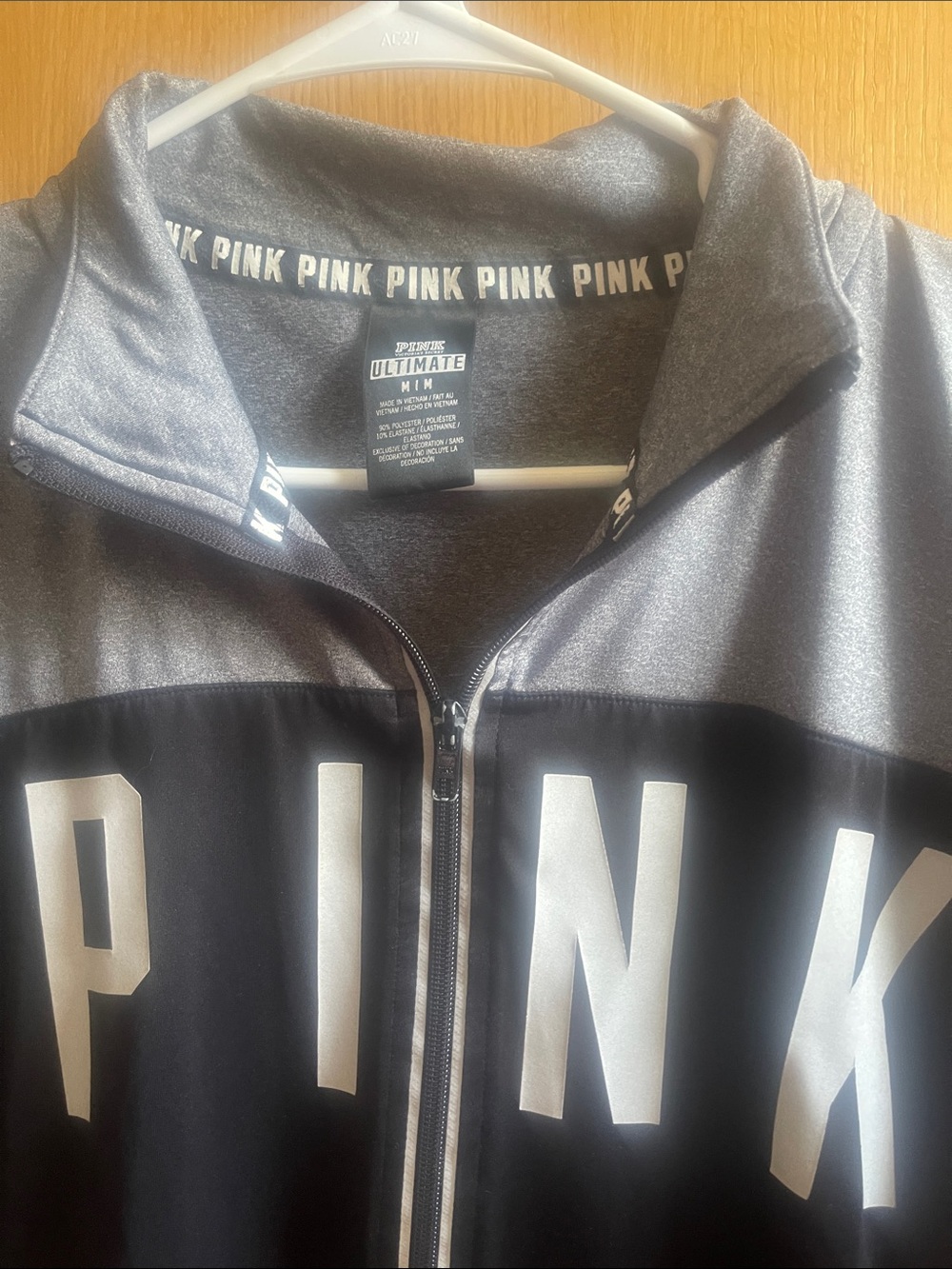PINK Victoria's Secret Black and Silver Long Sleeve Quarter-Zip Pullover - Picture 2 of 3